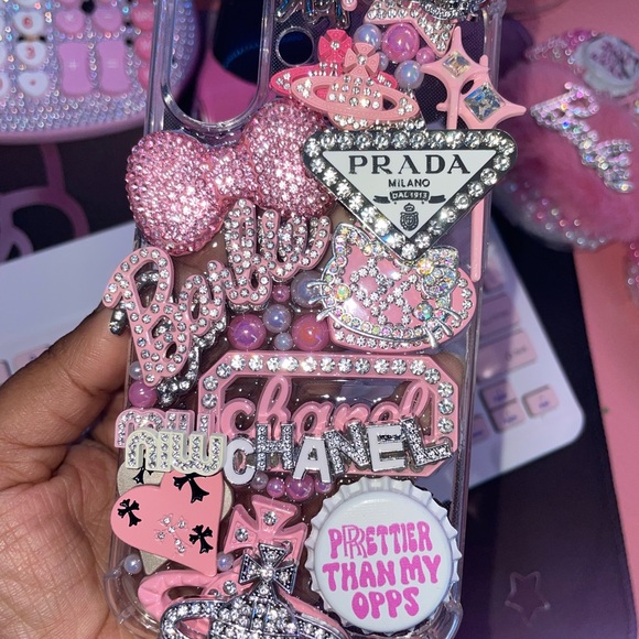 Pink and Silver Decorative Phone Case